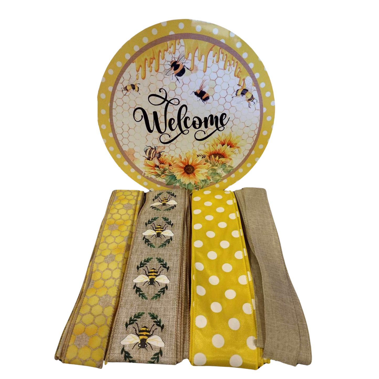 Spring Bee Wreath Kit, Welcome Bee Ribbon and Sign Bundle, Sugar Pepper Designs, Signs For Wreaths, Wreath Supplies, Wreath Kits