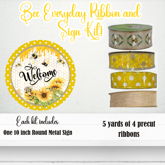 Spring Bee Wreath Kit, Welcome Bee Ribbon and Sign Bundle, Sugar Pepper Designs, Signs For Wreaths, Wreath Supplies, Wreath Kits