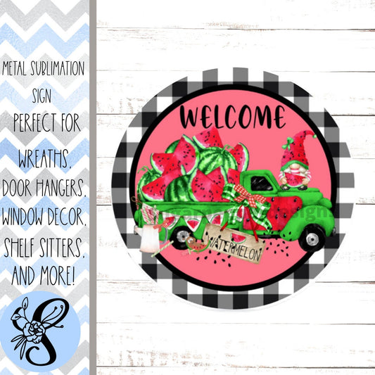 Wreath Sign, Watermelon Wreath Sign, Round Wreath Sign, Metal Wreath Sign, Sugar Pepper Designs, Sign For Wreath, Door Decor