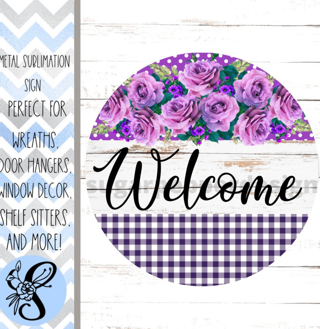 Wreath Sign, Welcome Round Purple Flower Wreath Sign, Sugar Pepper Designs, Sign For Wreath, Door Decor