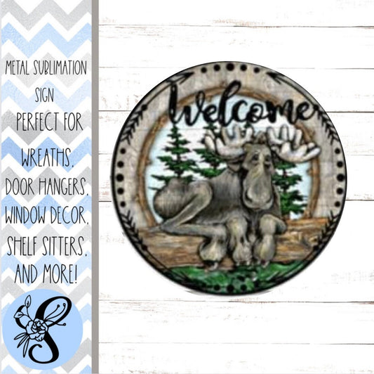 Wreath Sign, Moose Welcome Wreath Sign, Choose Your Size Round Metal Wreath Attachment