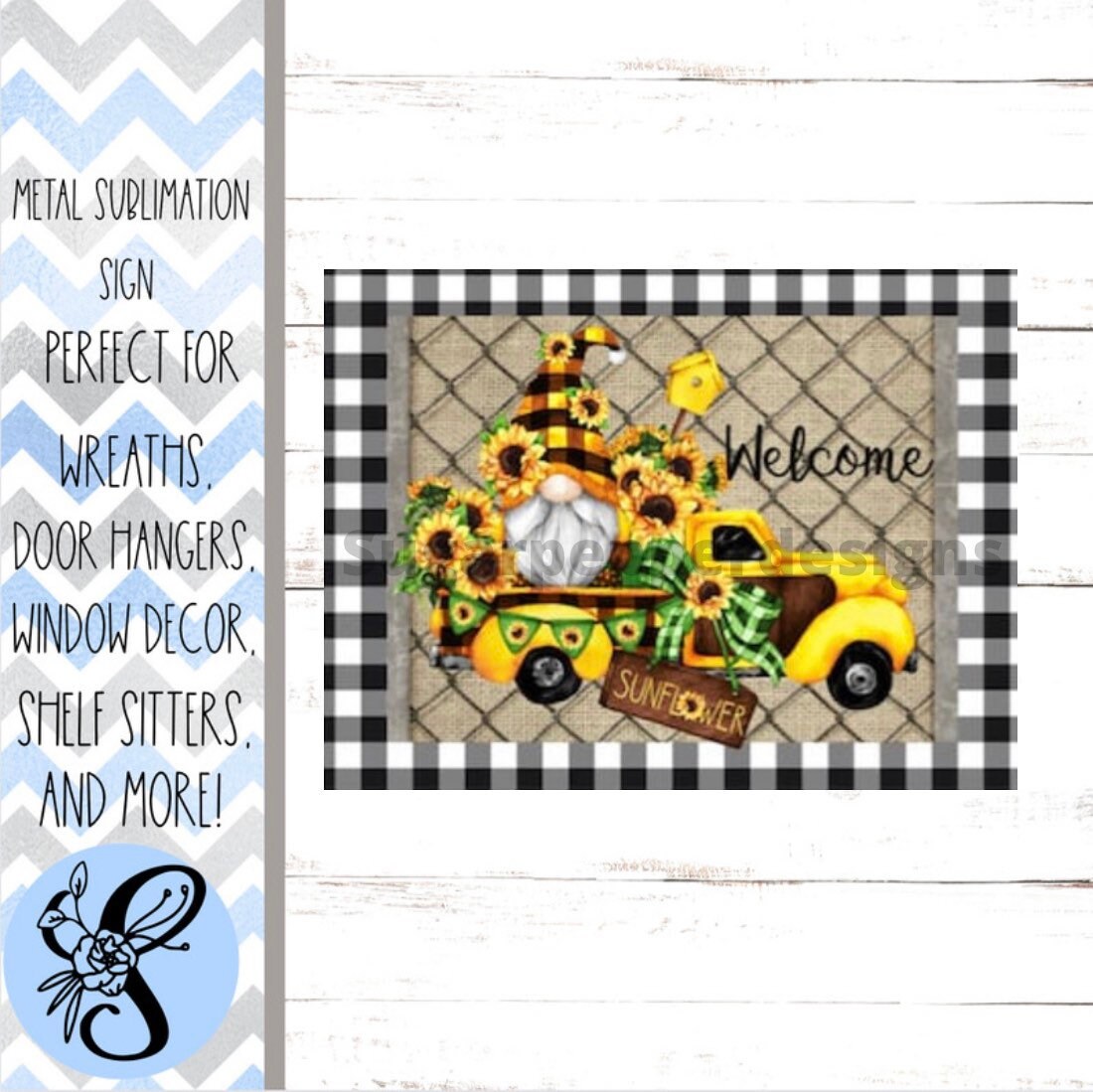 Wreath Sign, Sunflower Chicken Wire Truck Wreath Sign Sugar Pepper Design Door Decor Sign For Wreath