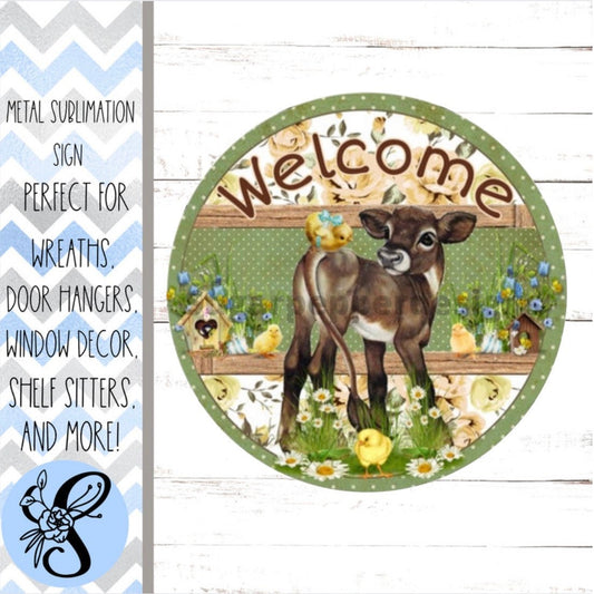 Wreath Sign, Country Cow Wreath Sign, Welcome Wreath Sign, Choose Your Size Round Metal Wreath Attachment