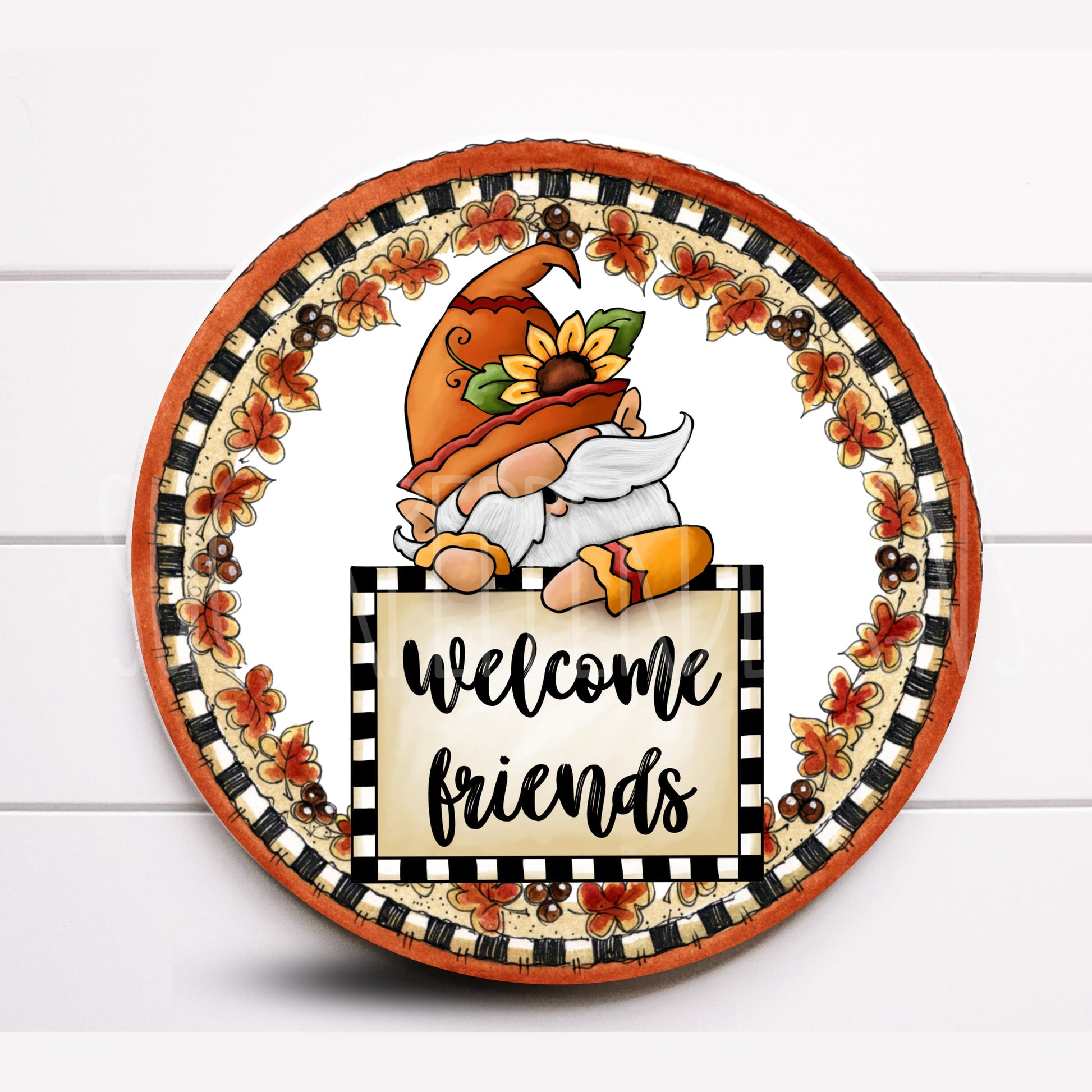 Wreath Sign, Fall Wreath Sign, Welcome Friends Gnome Wreath Sign, Fall Wreath Sign, Sugar Pepper Designs, Door Decor, Sign For Wreath