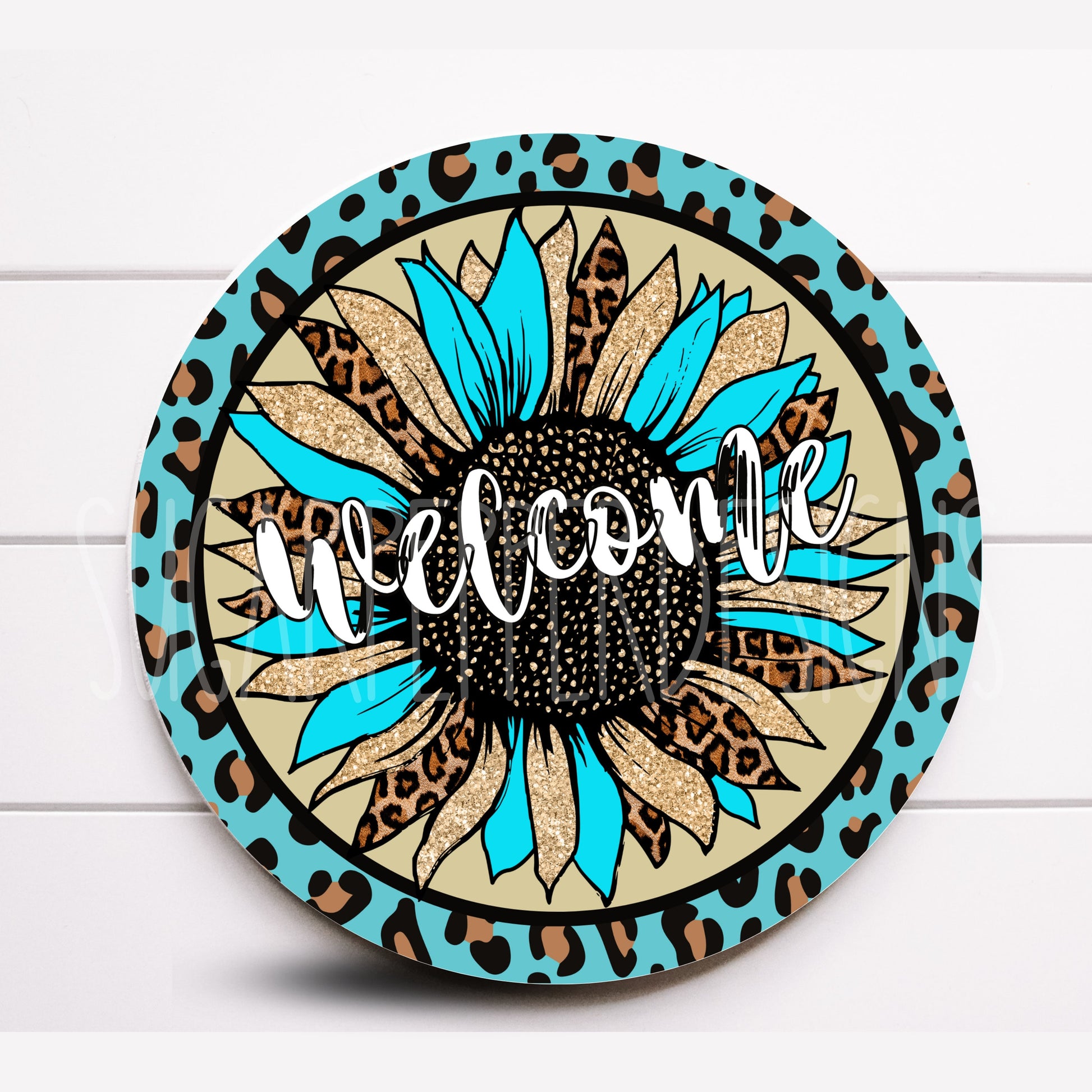 Wreath Sign, Welcome Leopard Sunflower Sign, Sunflower Wreath Sign, Sugar Pepper Designs, Sign For Wreath