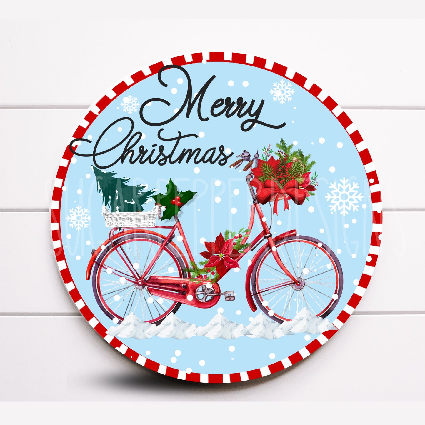 Wreath Sign, Christmas Bicycle Wreath Sign, Round Metal Sign, Choose Your Size Wreath Sign, Sign For Wreath, Deco Mesh Wreath Sign