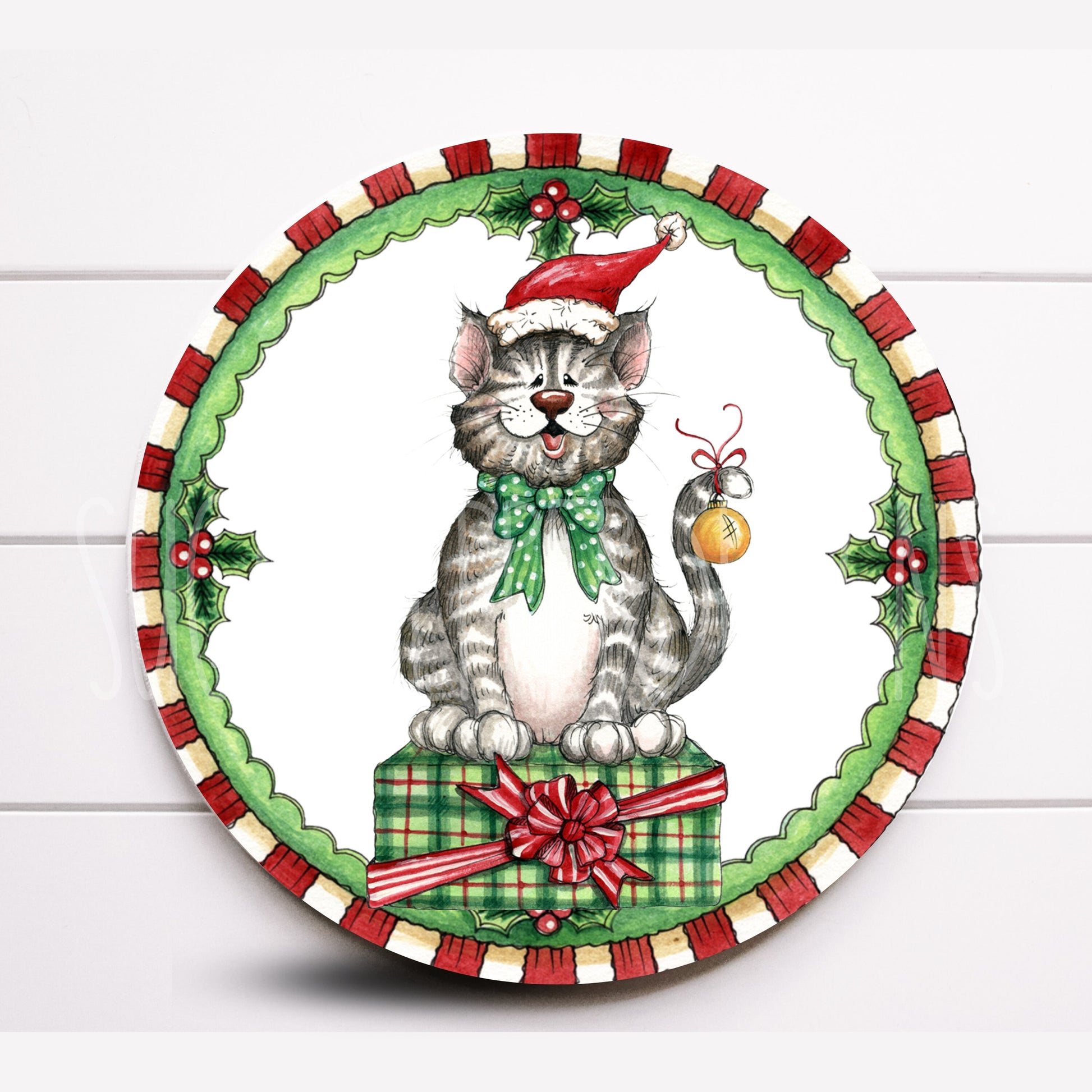 Cat Wreath Sign, Christmas Wreath Sign, Sugar Pepper Designs, Round Metal Wreath Signs, Signs For Wreaths, Door Decor