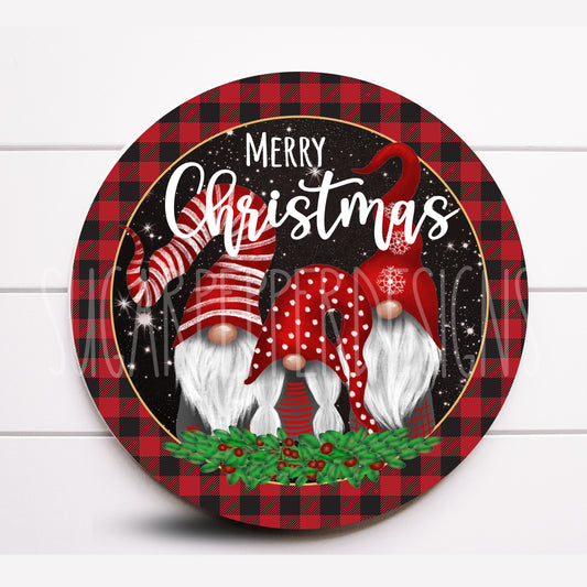 Wreath Sign, Merry Christmas Gnome Wreath Sign, Gnome Wreath Sign, Round Metal Choose Your Size Sign, Christmas Supplies