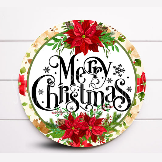 Wreath Sign, Merry Christmas Wreath Sign, Traditional Christmas Wreath Sign, Poinsettia Sign, Sugar Pepper Designs, Sign For Wreath