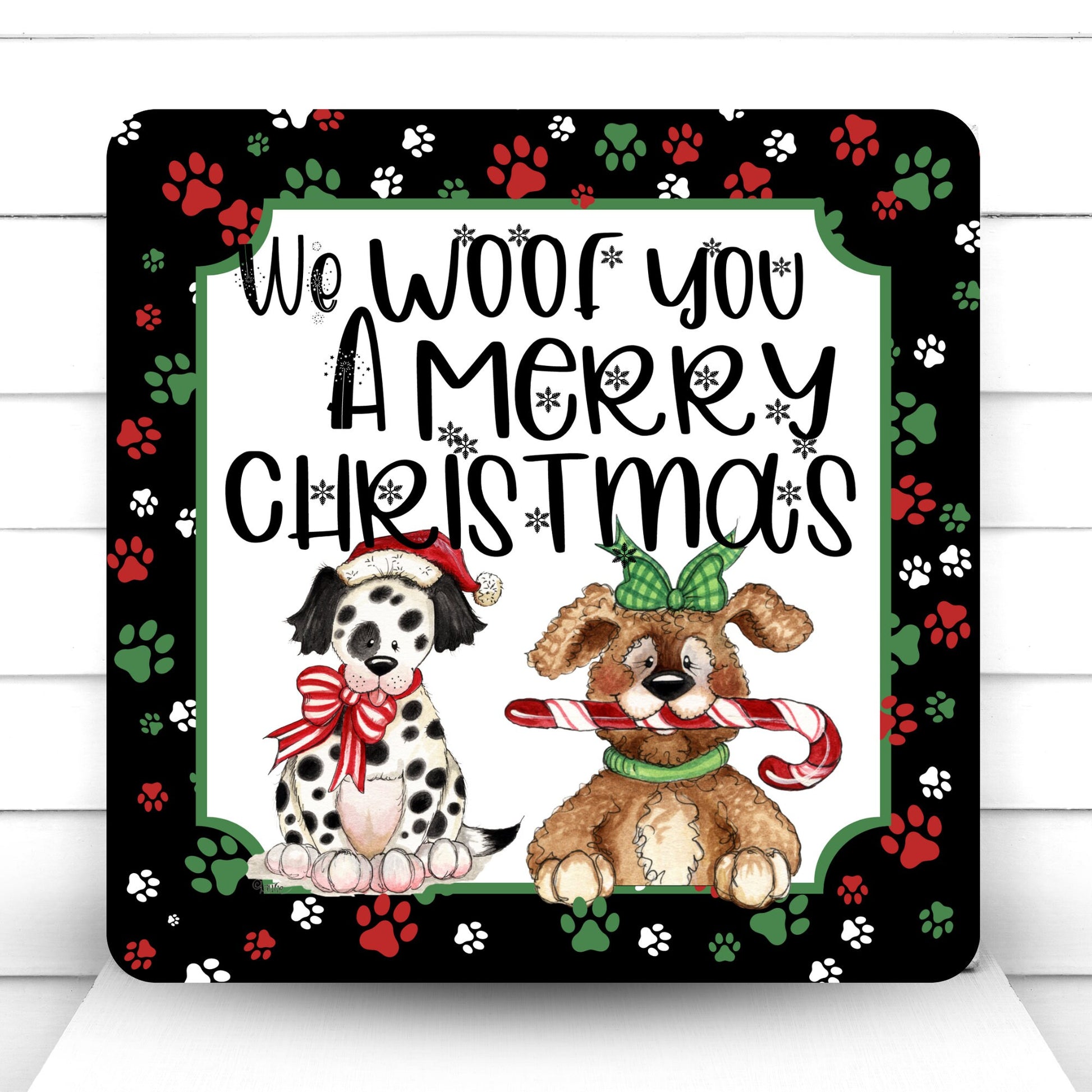 Wreath Sign, We Woof You A Merry Christmas Sign, Christmas Wreath Sign, Dog Sign, Sugar Pepper Designs, Sign For Wreath, Dog Lovers Sign