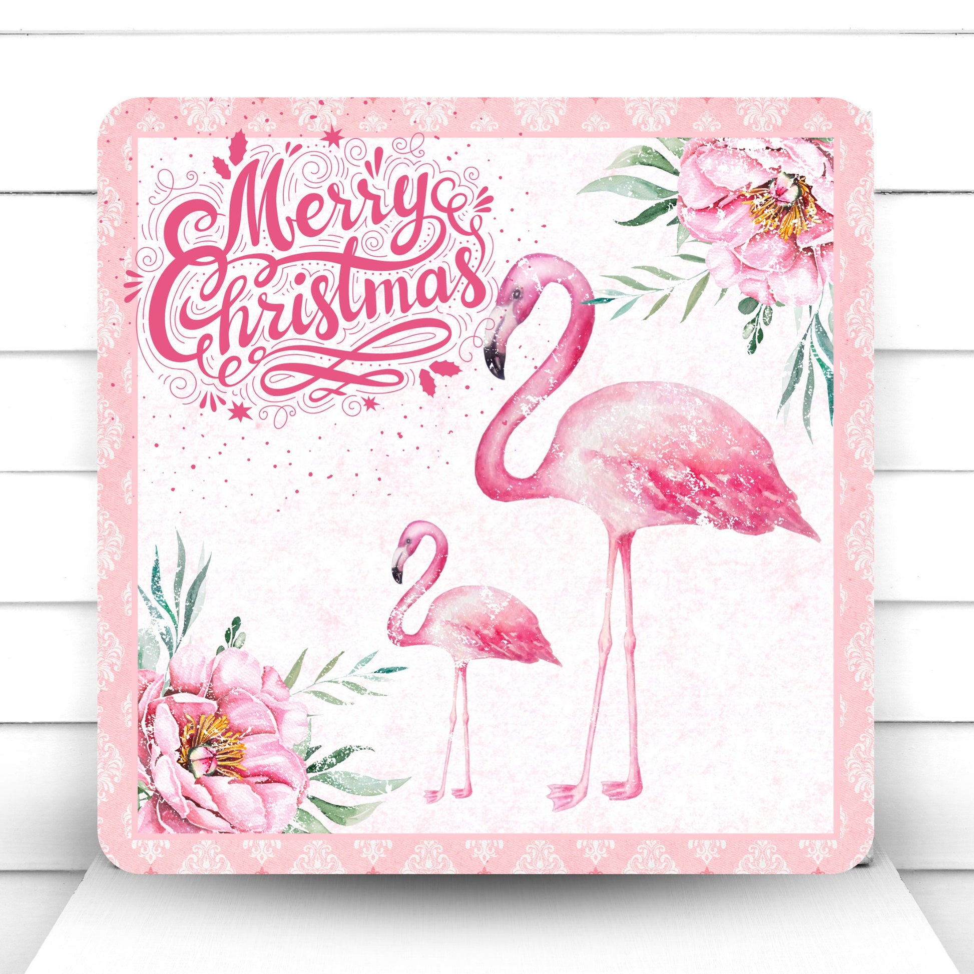 Wreath Sign, Merry Christmas Pink Flamingo wreath sign, Sign for Wreath, Sugar Pepper Designs, Tropical Christmas