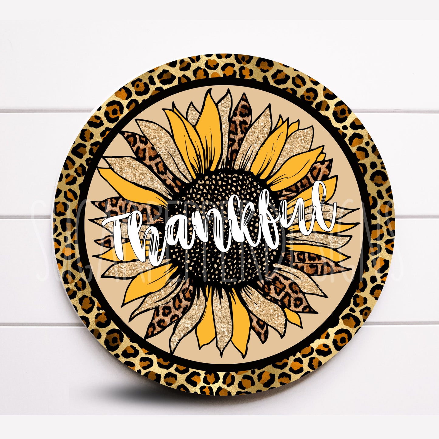 Wreath Sign, Thankful Fall Leopard Sunflower Sign, Sunflower Wreath Sign, Sugar Pepper Designs, Sign For Wreath