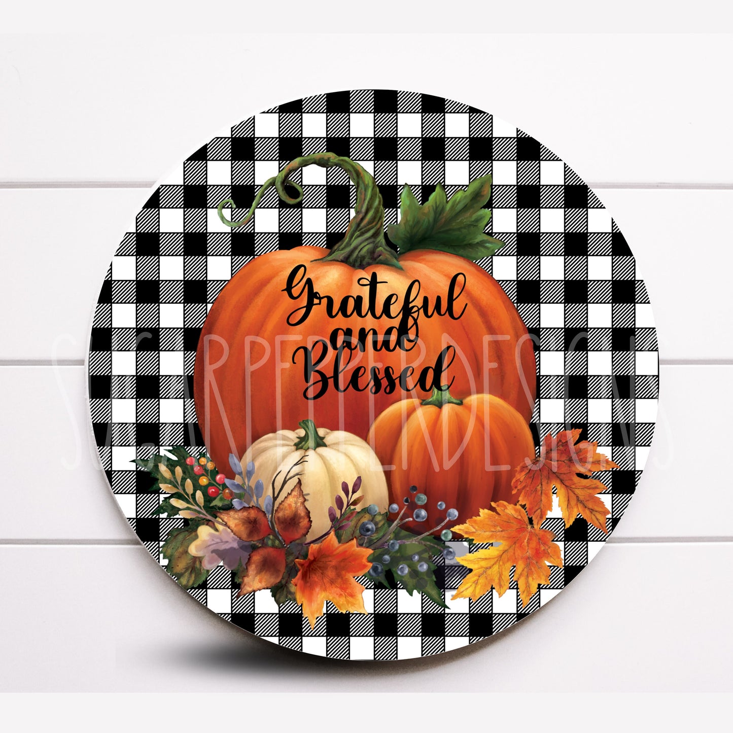 Wreath Sign, Grateful and Blessed Fall Pumpkin Wreath Sign, Sugar Pepper Designs, Sign For Wreath, Wreath Attachment, Door Decor