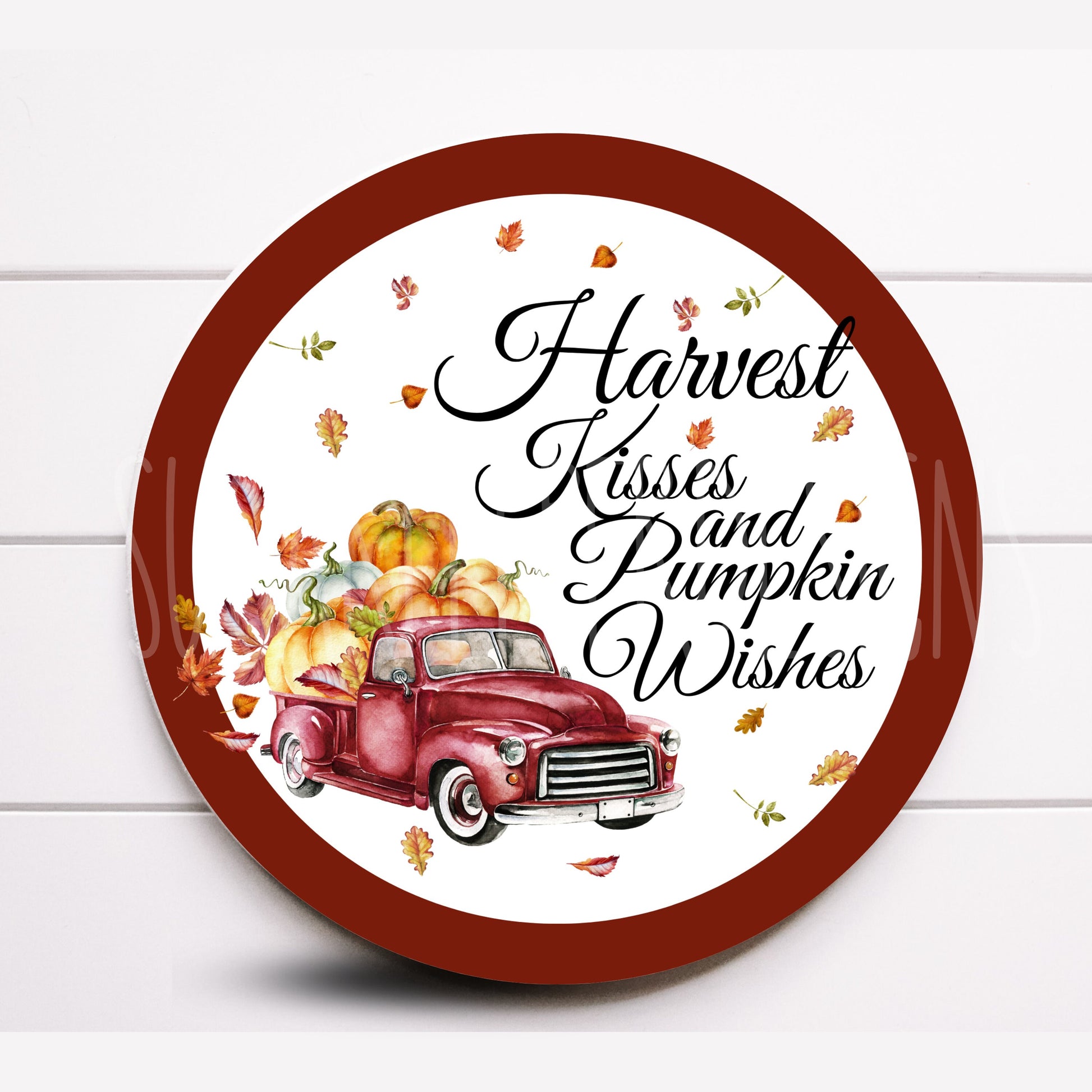 Wreath Sign, Fall Truck Wreath Sign, Round Metal Sign, Pumpkin Wreath Sign, Sugar Pepper Designs, Signs For Wreaths , Door Decor