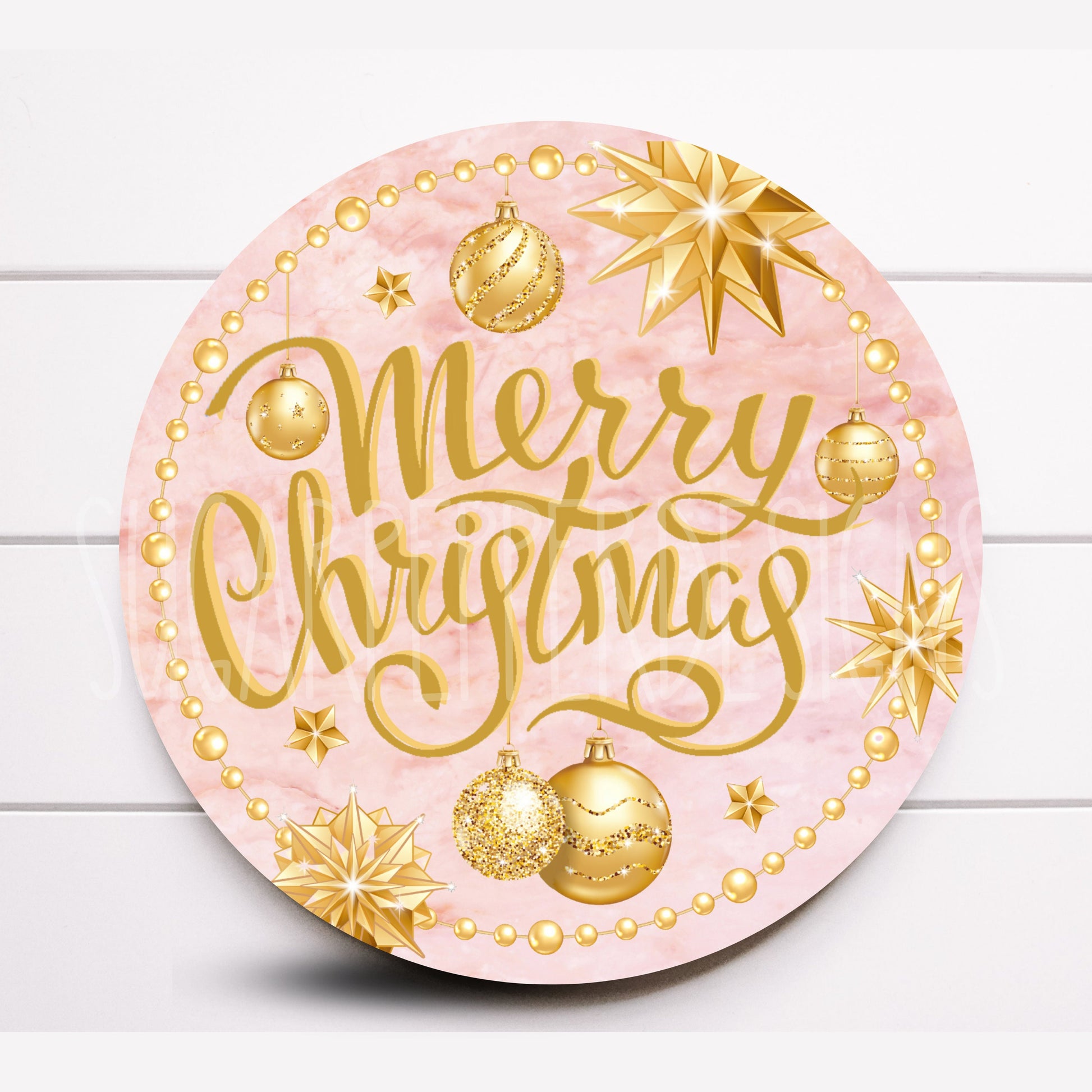 Wreath Sign, Round Rose Gold and Gold Merry Christmas Wreath Sign, Metal Wreath Sign, Sugar Pepper Designs, Sign For Wreath,