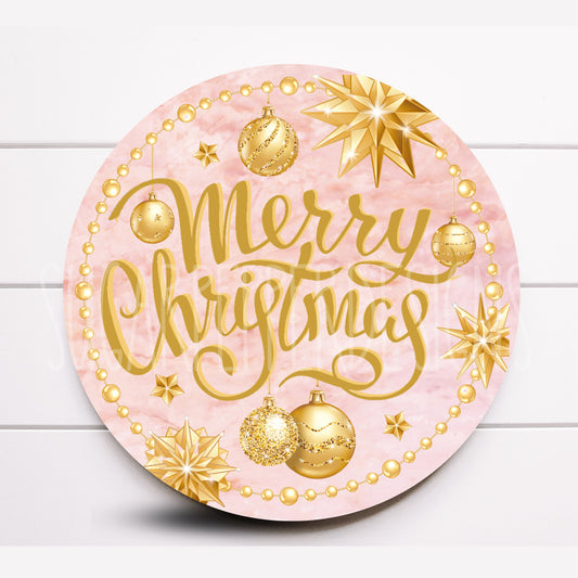 Wreath Sign, Round Rose Gold and Gold Merry Christmas Wreath Sign, Metal Wreath Sign, Sugar Pepper Designs, Sign For Wreath,