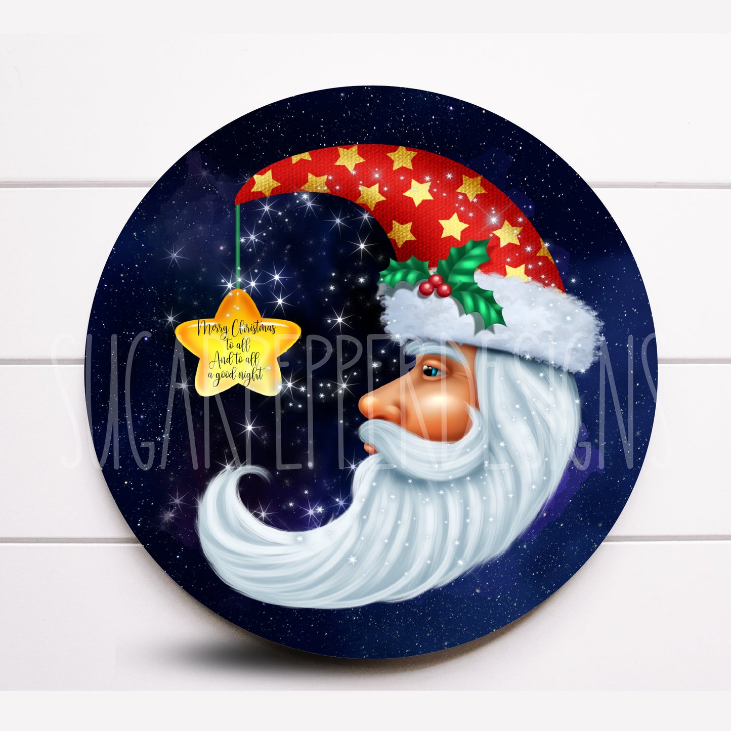 Merry Christmas To All and To All A Good Night Metal Wreath Sign, Santa Moon Wreath Sign, Round Metal Wreath Sign, Sign For Wreath