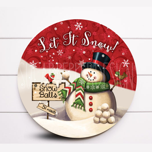 Wreath Sign, Let it Snow Snowman Wreath Sign, Winter Snowman Round Metal Wreath Sign, Sugar Pepper Designs, Door Décor, Sign For Wreath