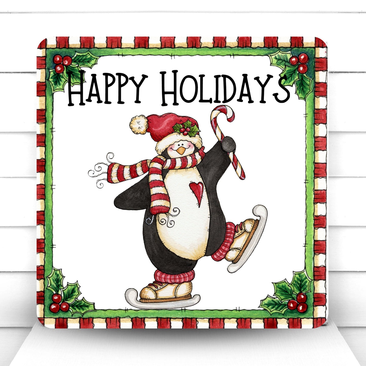 Wreath Sign, Penguin Happy Holiday Wreath Sign, Christmas Wreath Sign, Sugar Pepper Designs, Sign For Wreath Door Decor