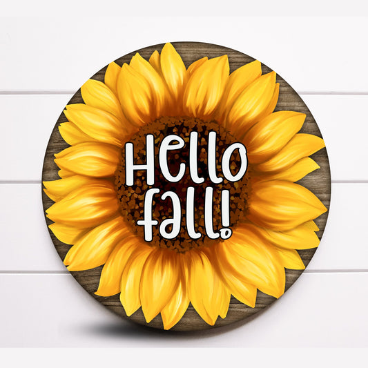 Wreath Sign, Hello Fall Sunflower Wreath Sign, Door Hanger, Farmhouse Wreath Sign, Sugar Pepper Designs Signs For Wreaths Door Decor