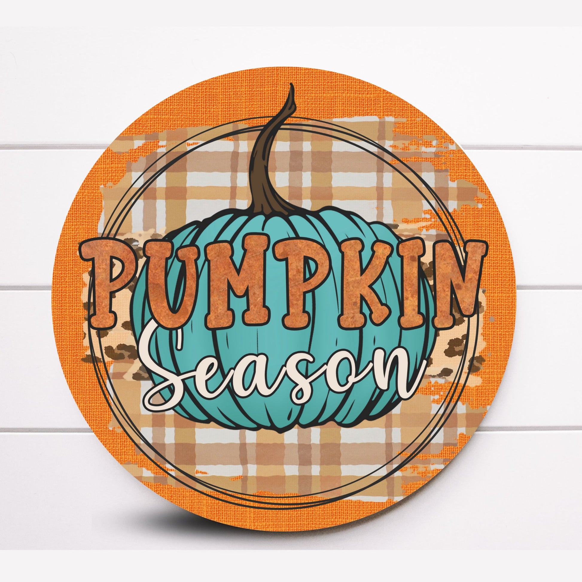 Wreath Sign, Fall Pumpkin Season Round Metal Wreath Sign, Sugar Pepper Designs, Sign for Wreath