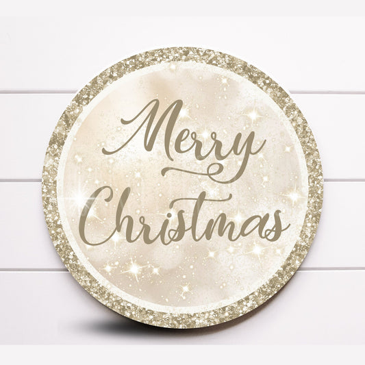 Wreath Sign, Merry Christmas Champagne Gold Wreath Sign, Round Metal Sign, Choose your size, Sugar Pepper Designs, Sign For Wreath