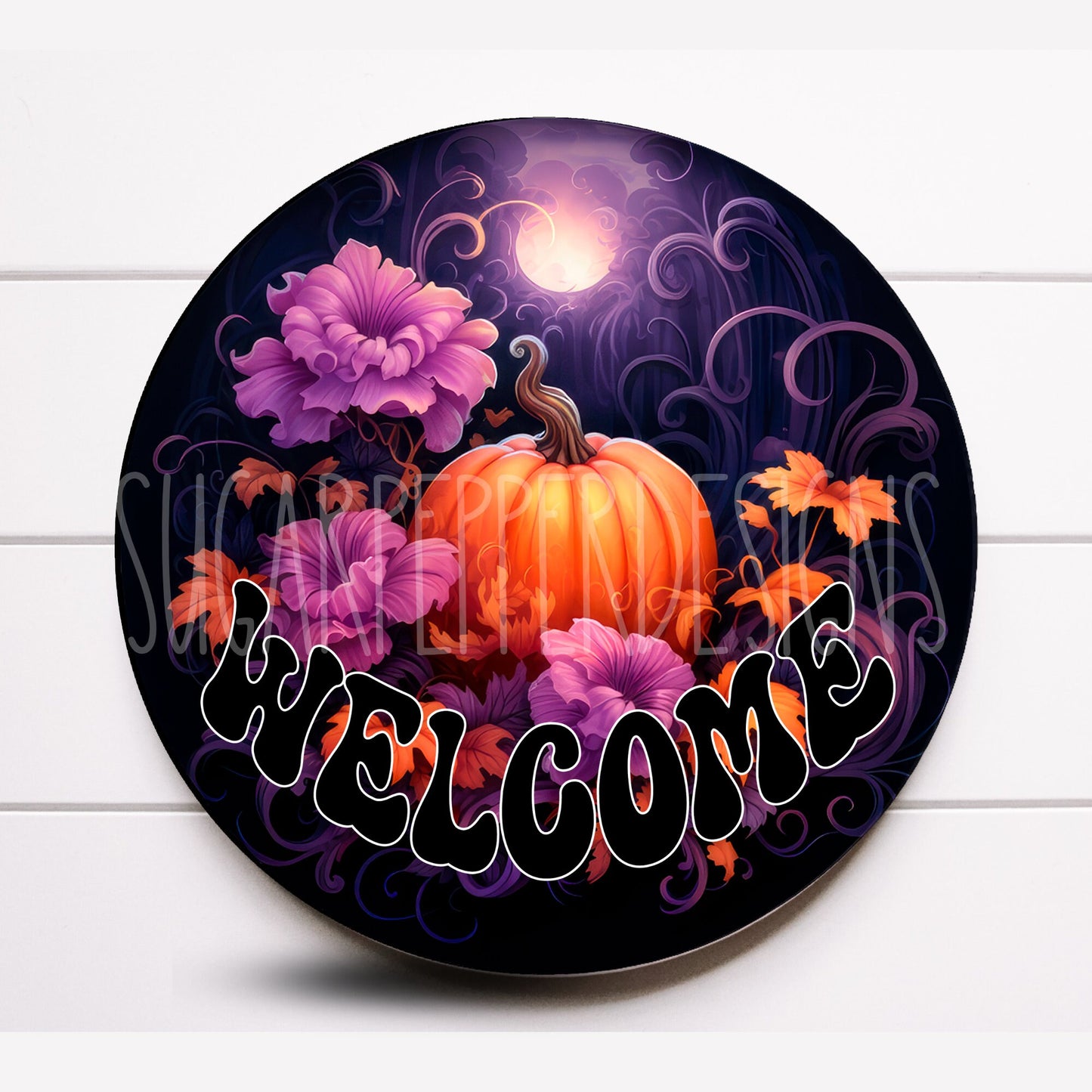 Wreath Sign, Welcome Purple and Orange Fall Pumpkin Wreath Sign, Fall Wreath Sign, Sugar Pepper Designs, Sign For Wreath, Door Decor