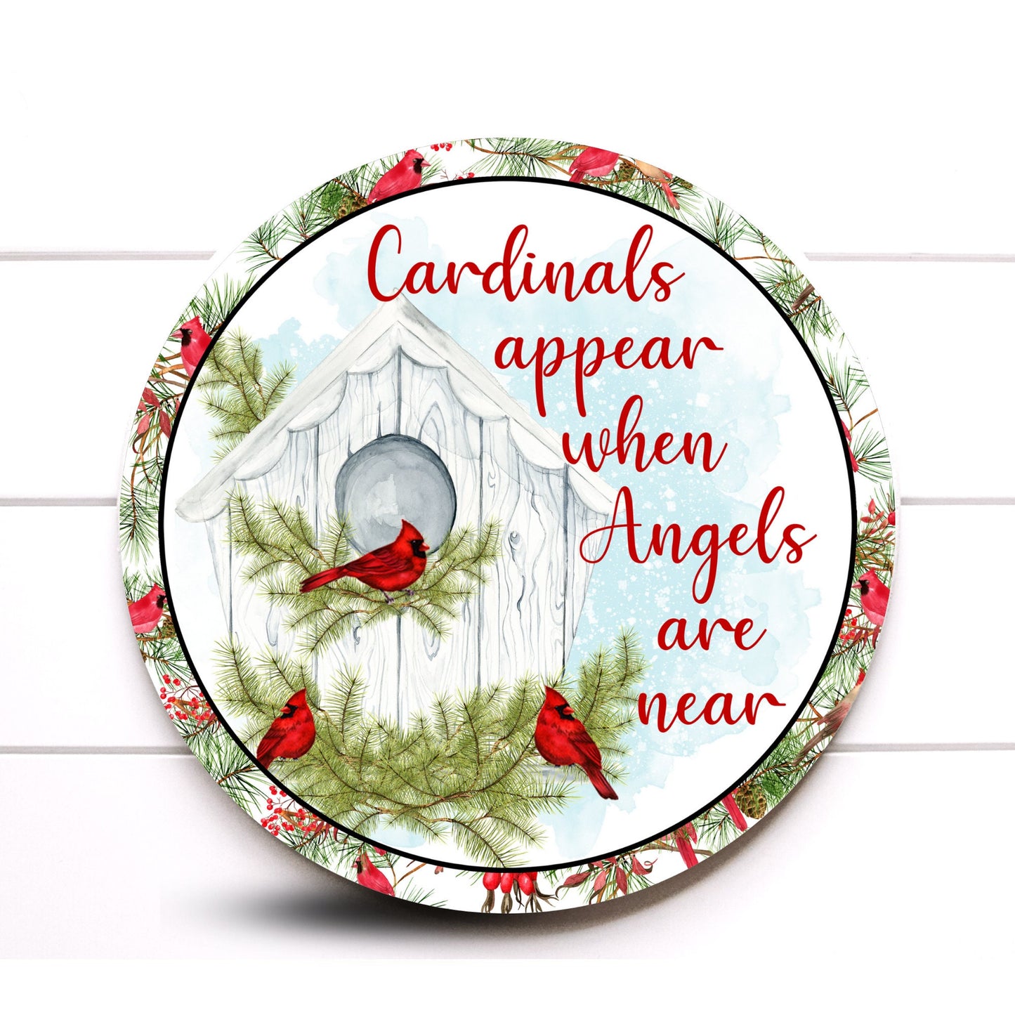 Wreath Sign,Cardinals Appear When Angels are Near Ronud Metal Wreath Sign, Remembrance Wreath Sign, Custom Wreath Sign, Sugar pepper Designs