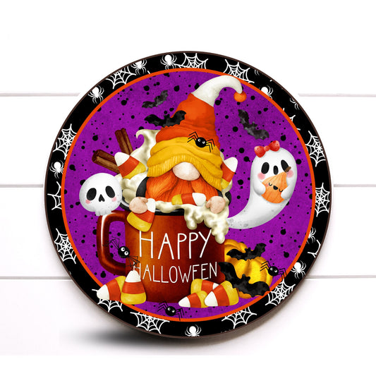 Wreath Sign, Tis the Season Halloween Gnome Candy Round Metal Wreath Sign, Halloween Wreath Signs, Halloween Candy Sign, Signs For Wreaths