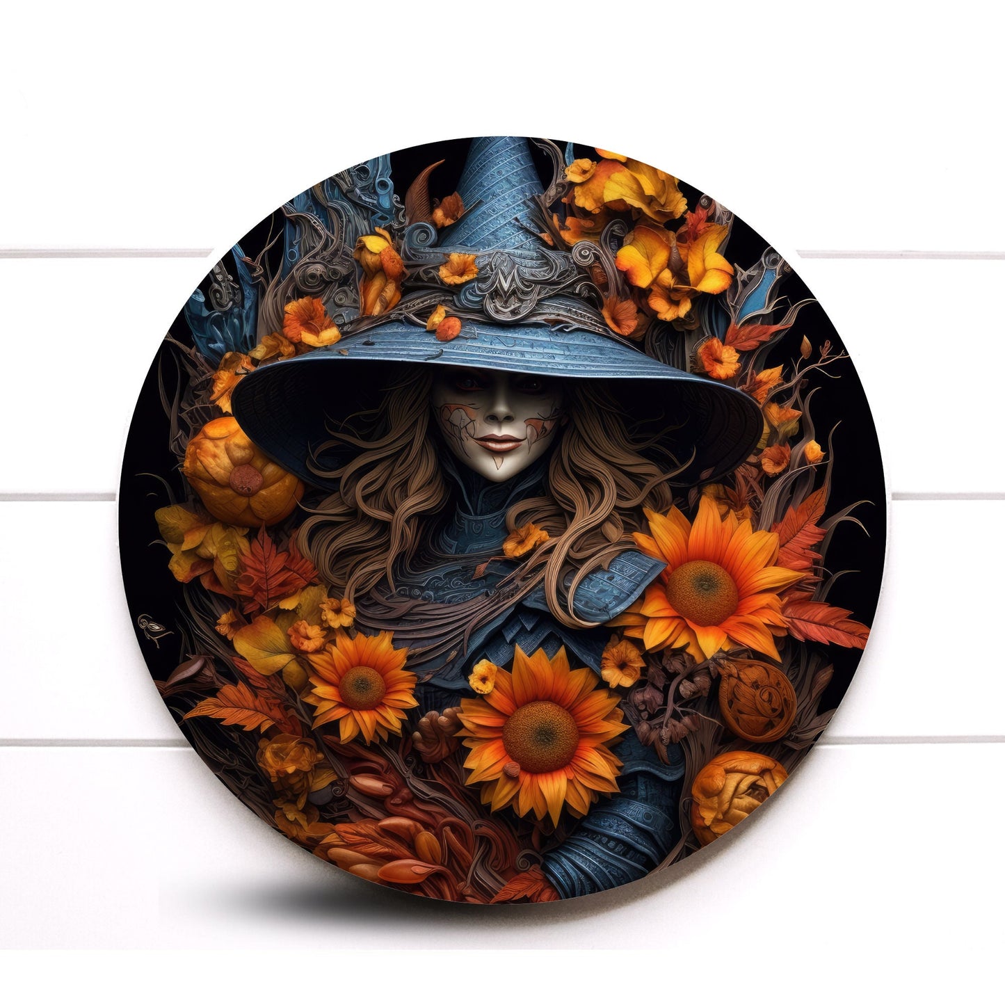 Wreath Sign, Witch Round Metal Halloween Wreath Sign, Halloween Witch Wreath Signs, Halloween Candy Sign