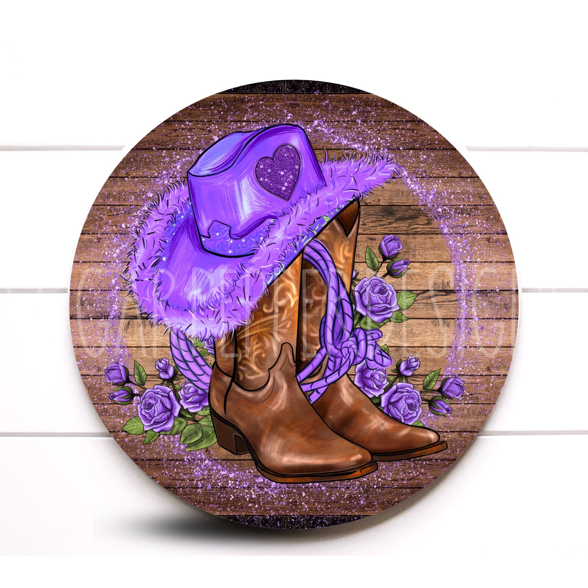 Western Wreath Sign, Cowboy Boots and Hat Round Metal Wreath Sign, Western Cowboy Themed Decor, Sugar Pepper Design, Sign For Wreath