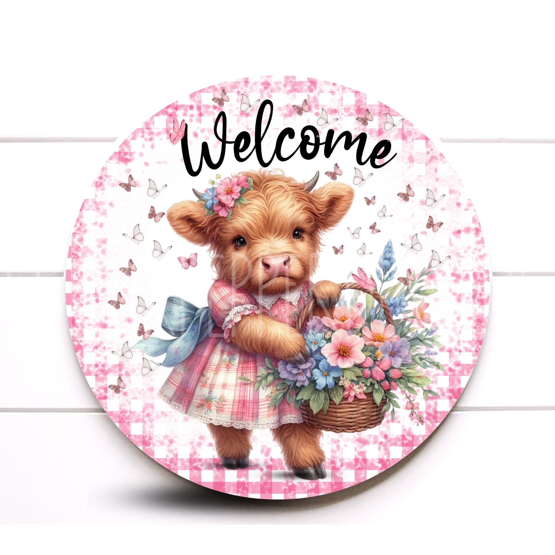 Wreath Sign, Highland Cow Wreath Sign, Welcome Everyday Butterfly and Floral Bouquet Wreath Sign, Sugar Pepper Designs, Sign For Wreath