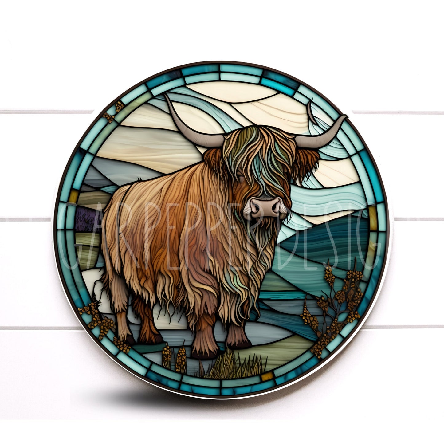 Farmhouse Western Highland Cow Wreath Sign, Turquoise and Brown Cow Decoration, Highland Cow Decor, Sugar Pepper Design, Sign For Wreath