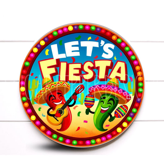 Wreath Sign, Let’s Fiesta Chili Peppers Round Metal Wreath Sign,Jalapeños Fiesta Wreath Sign, Sugar Pepper Designs, Cinco De Mayo Decor