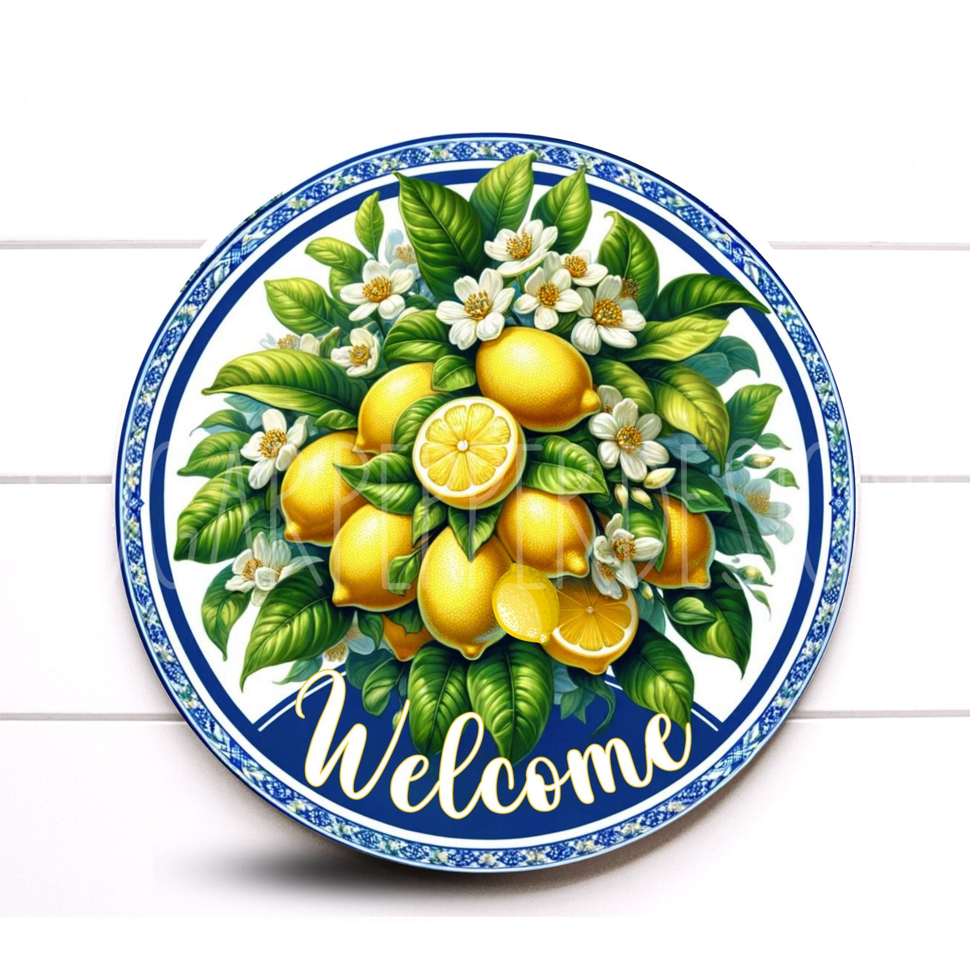 Lemon Wreath Sign, Welcome Blue and Yellow Lemon Wreath Sign, Everyday Wreath Sign, Sugar Pepper Designs, Sign For Wreath, Door Decor