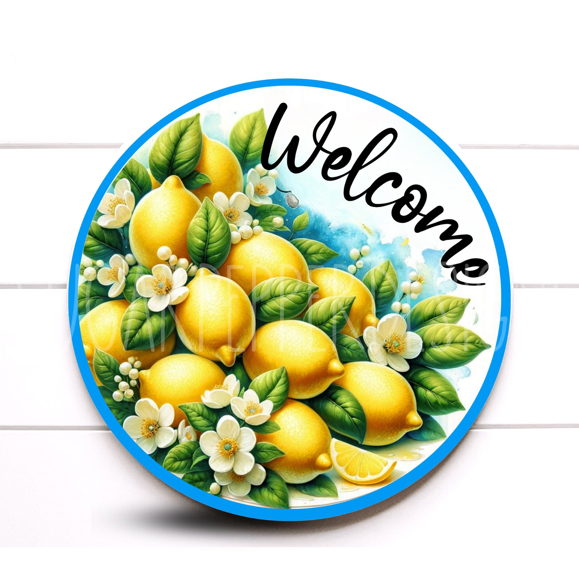 Lemon Wreath Sign, Welcome Blue and Yellow Lemon Wreath Sign, Everyday Wreath Sign, Sugar Pepper Designs, Sign For Wreath, Door Decor