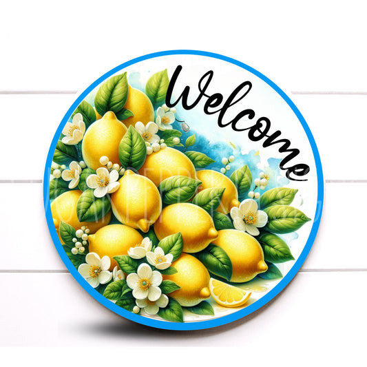 Lemon Wreath Sign, Welcome Blue and Yellow Lemon Wreath Sign, Everyday Wreath Sign, Sugar Pepper Designs, Sign For Wreath, Door Decor