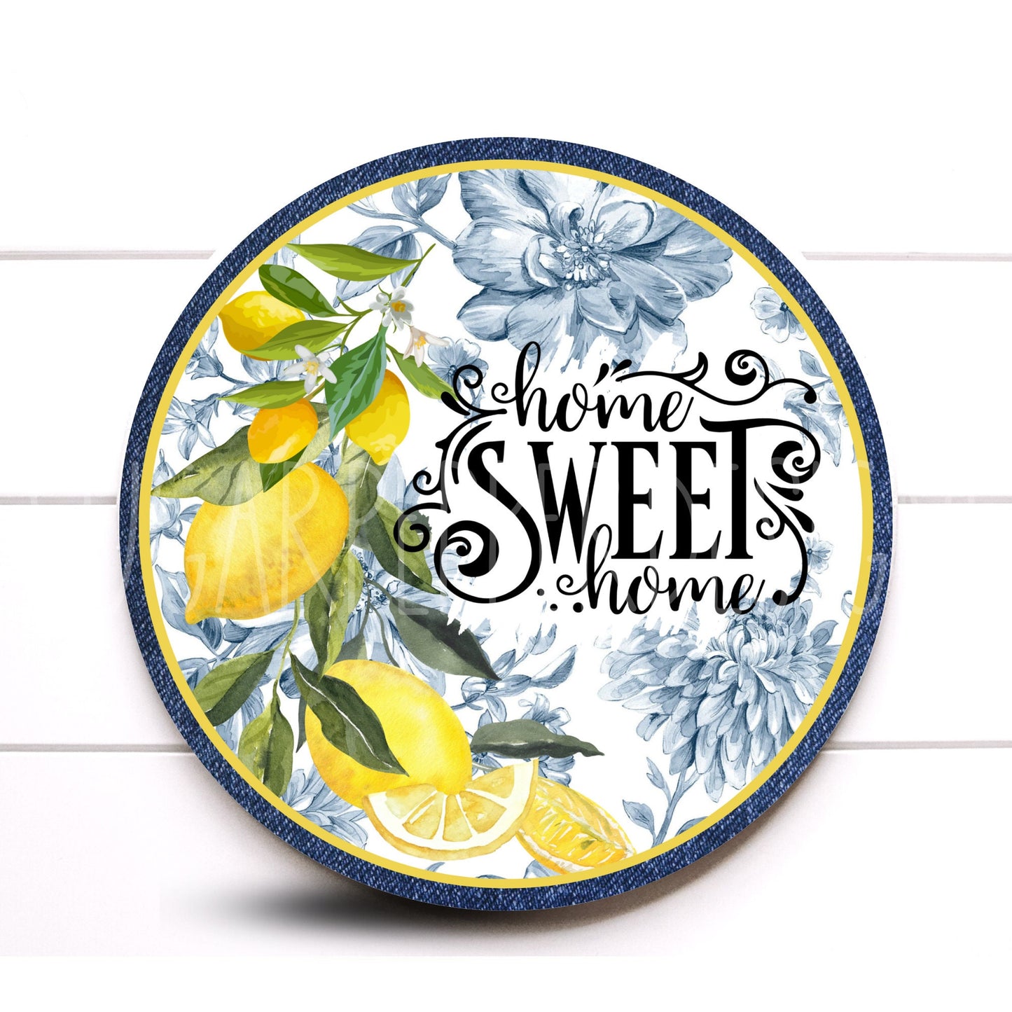 Lemon Wreath Sign, Welcome Blue and Yellow Lemon Wreath Sign, Everyday Wreath Sign, Sugar Pepper Designs, Sign For Wreath, Door Decor