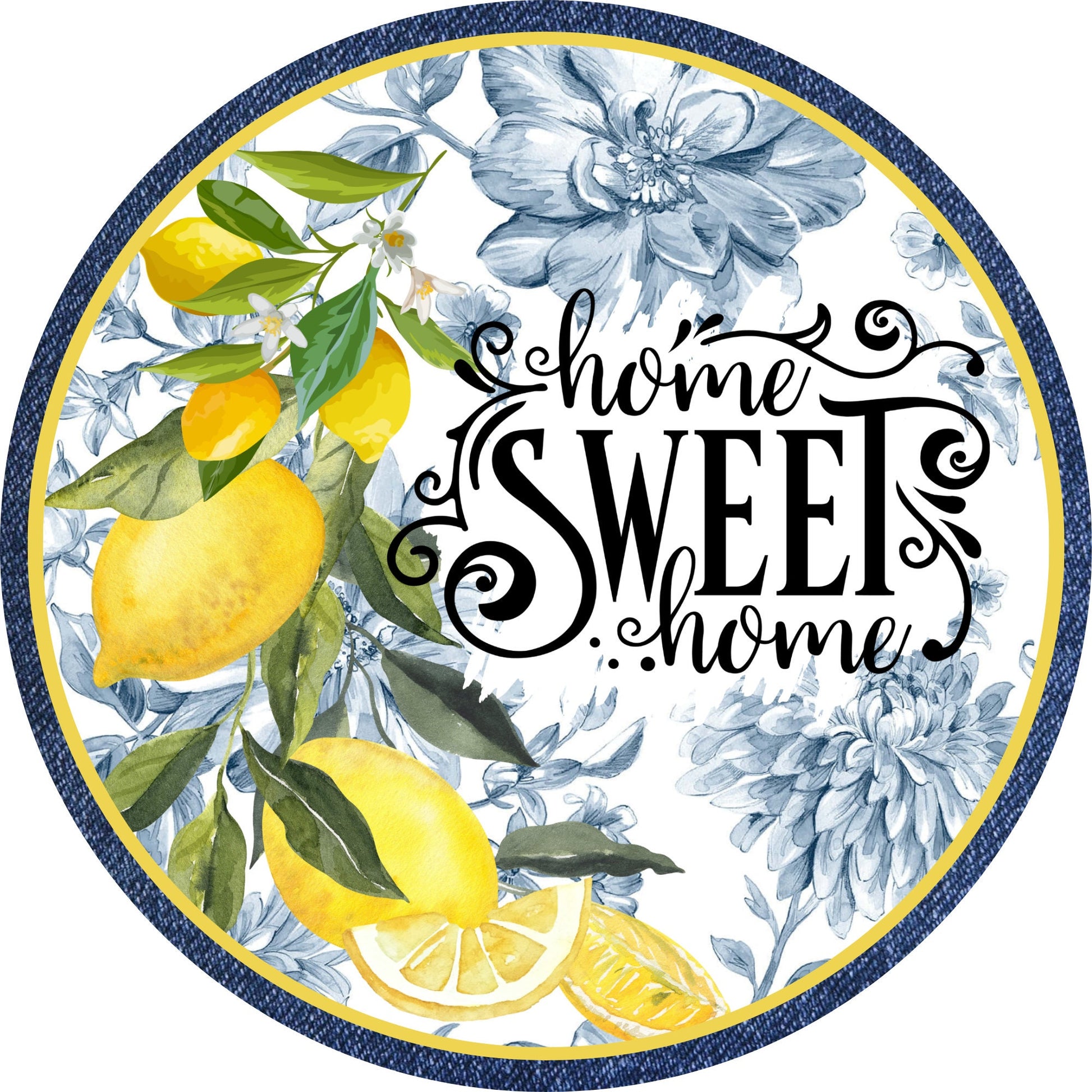 Lemon Wreath Sign, Welcome Blue and Yellow Lemon Wreath Sign, Everyday Wreath Sign, Sugar Pepper Designs, Sign For Wreath, Door Decor