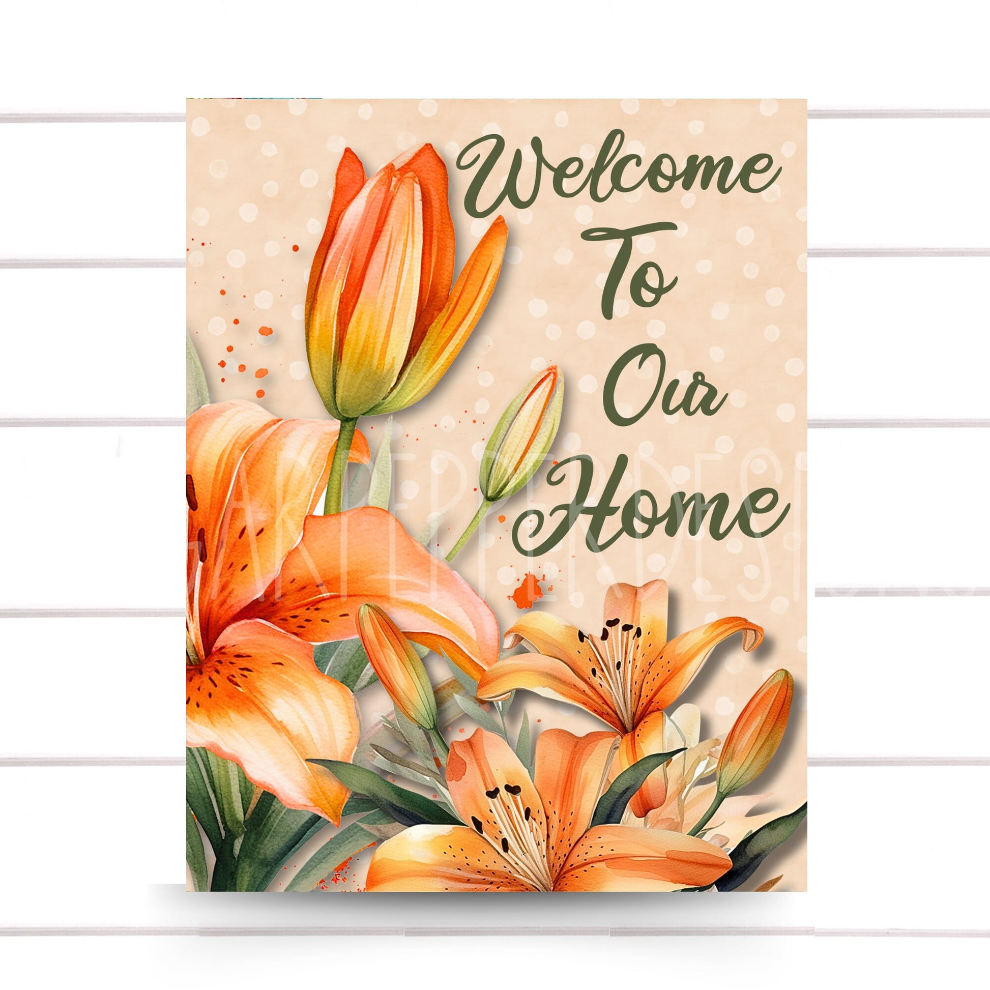 Wreath Sign, Colorful Orange Lily Welcome to Our Home Wreath Sign, Everyday Wreath Sign, Sugar Pepper Designs, Sign For Wreath, Door Decor