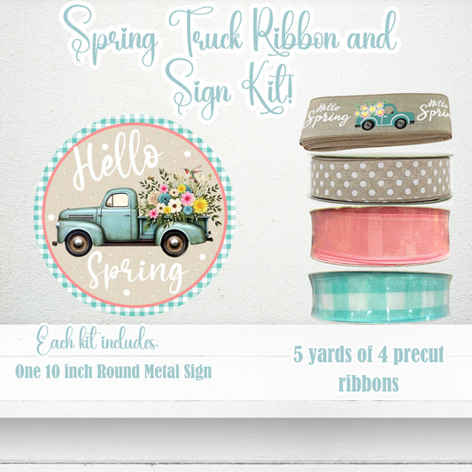 Spring Truck Wreath Kit, Blue Truck Ribbon and Sign Bundle, Sugar Pepper Designs, Signs For Wreaths, Wreath Supplies, Wreath Kits