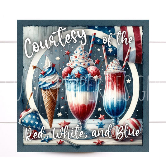 Courtesy of the Red White and Blue Patriotic Ice Cream Wreath Sign, Summer Wreath Sign, Sugar Pepper Designs, Door Decor, Sign For Wreath