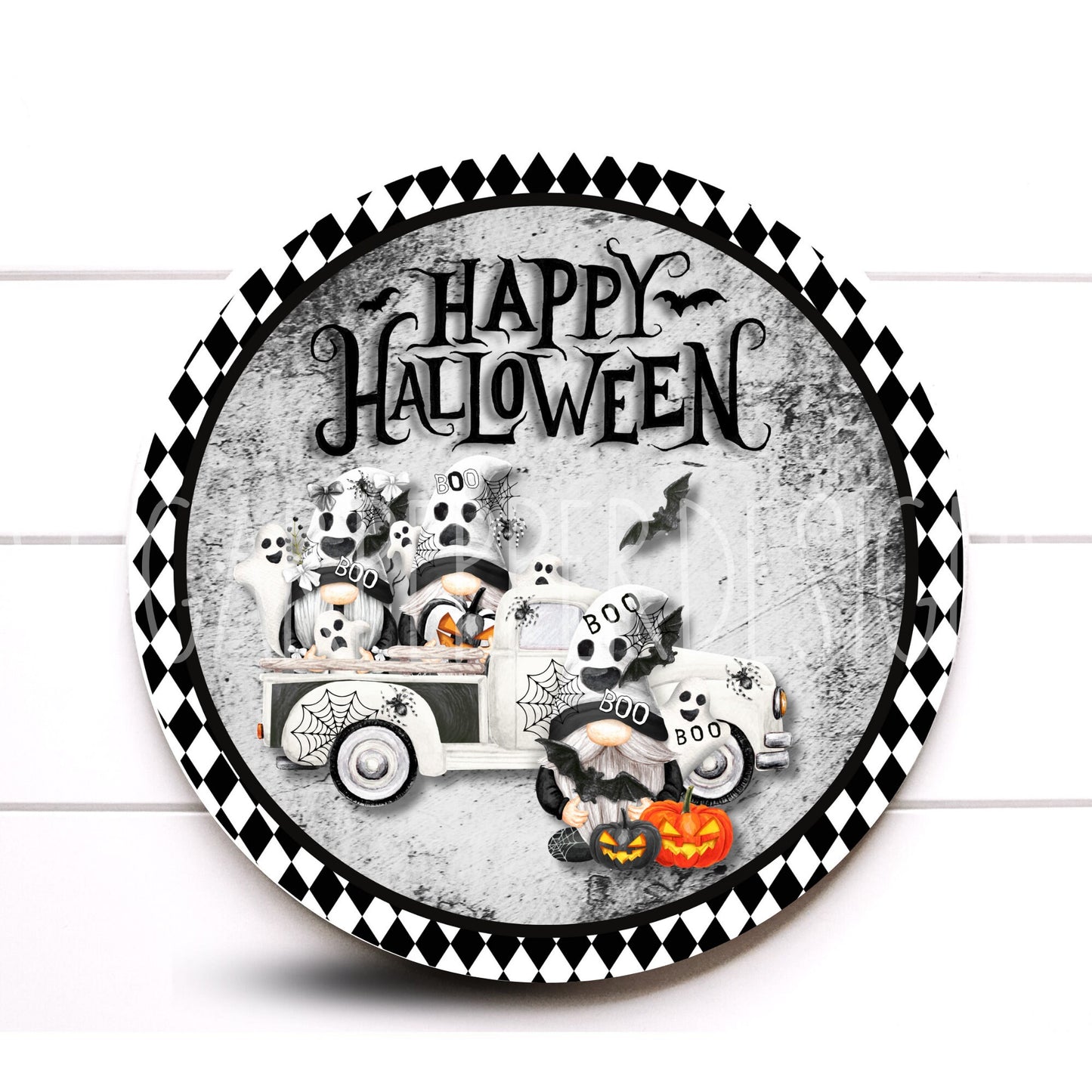 Wreath Sign, Halloween Truck Wreath Sign,Metal Wreath Sign, Sugar Pepper Designs, Door Decor, Sign For Wreath