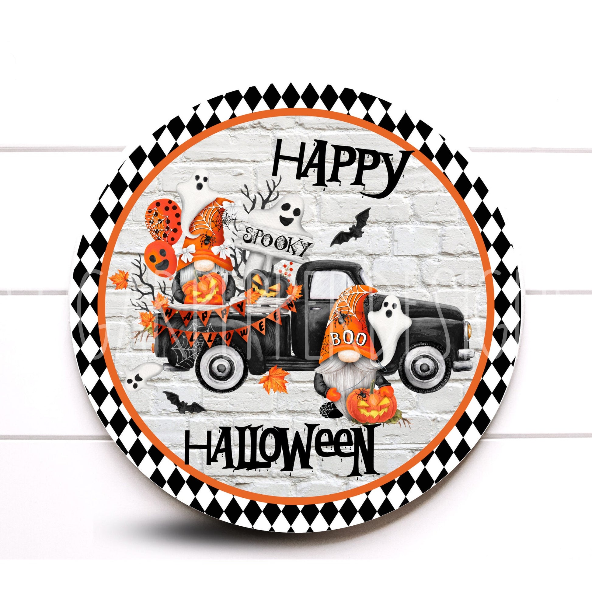 Wreath Sign, Halloween Truck Wreath Sign,Metal Wreath Sign, Sugar Pepper Designs, Door Decor, Sign For Wreath