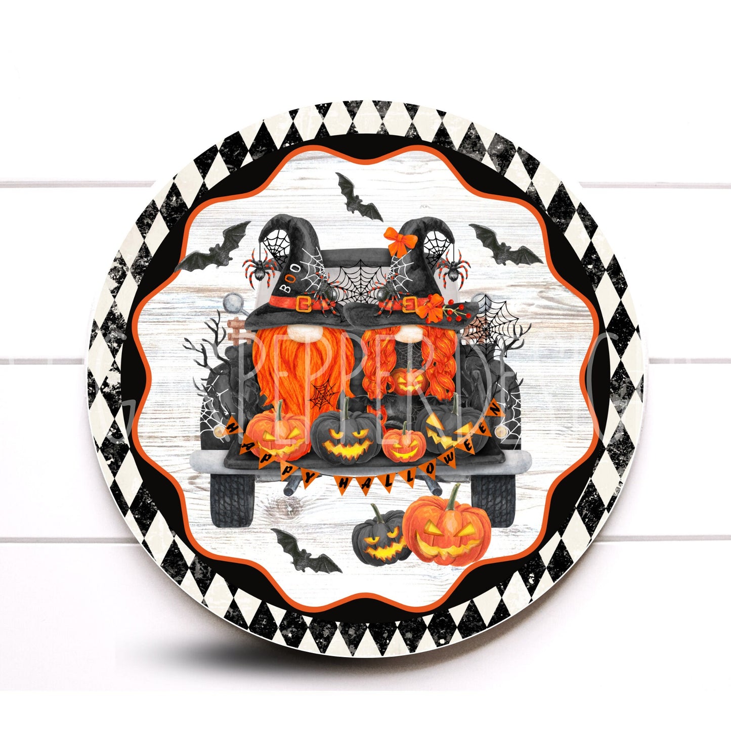 Wreath Sign, Halloween Truck Wreath Sign,Metal Wreath Sign, Sugar Pepper Designs, Door Decor, Sign For Wreath