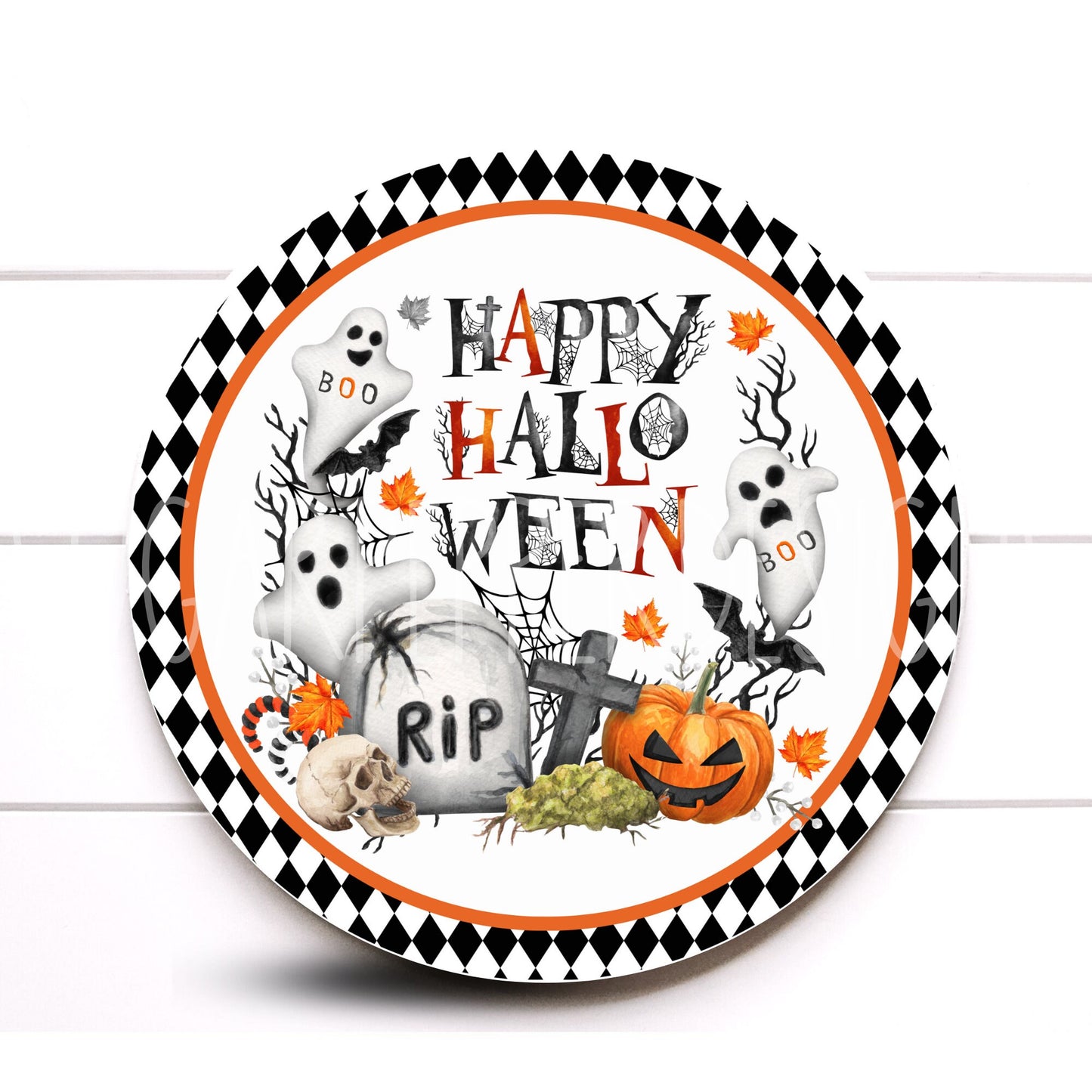 Wreath Sign, Halloween Wreath Sign, Ghost and Harlequin Wreath Sign, Spider Wreath Sign, Sugar Pepper Designs, Door Decor, Sign For Wreath