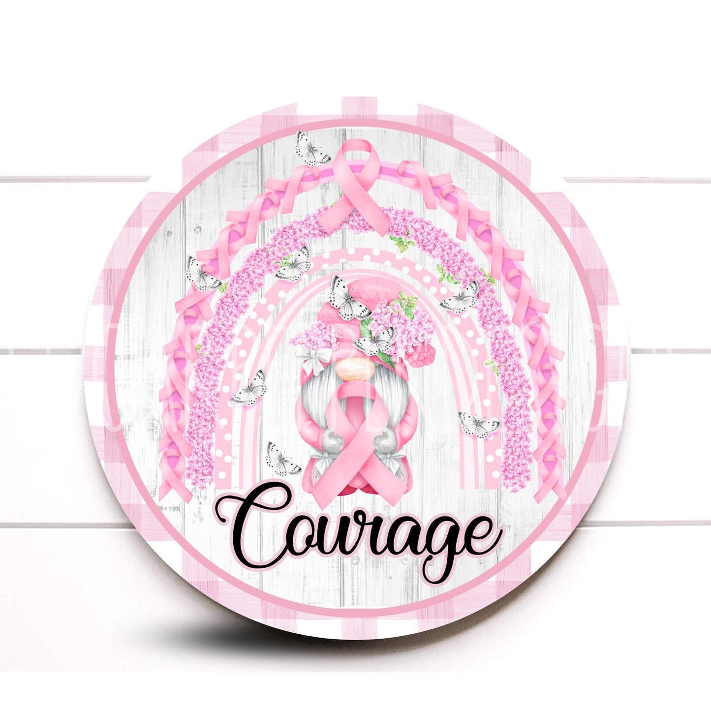 Wreath Sign, Breast Cancer Awareness Round Metal Wreath Sign, Sugar Pepper Designs, Sign for Wreath