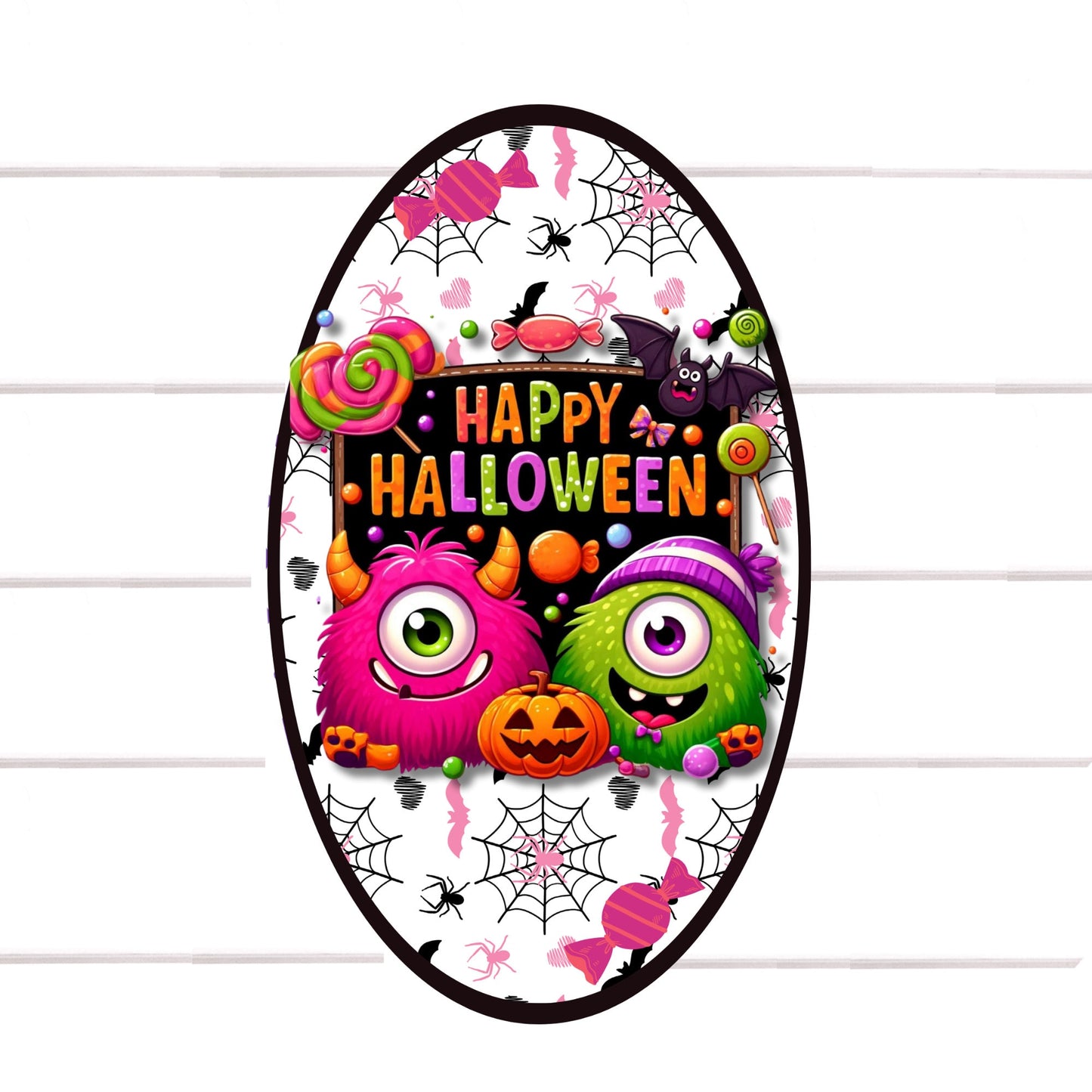 Wreath Sign, Oval Halloween Wreath Sign, One Eyed Monster Wreath Sign, Whimsical Halloween Sign, Sugar Pepper Designs, Sign For Wreath