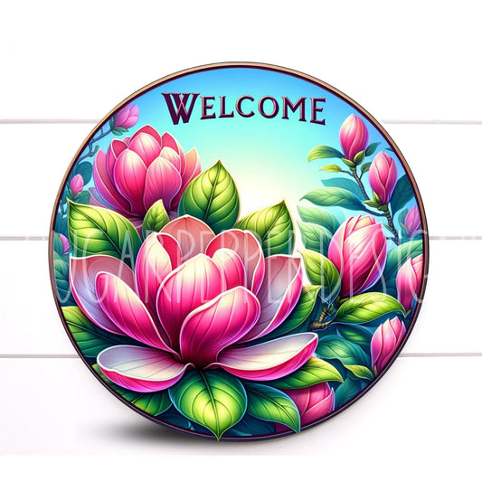 Wreath Sign, Welcome Wreath Sign, Round Water Lily Wreath Sign, Summer Wreath Sign, Sugar Pepper Designs, Door Decor, Sign For Wreath