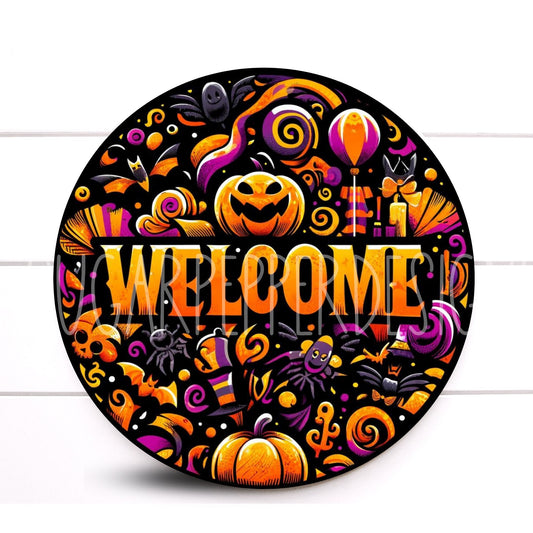 Wreath Sign, Whimsical Boo Ghost Wreath Sign, Welcome Ghost Harlequin Wreath Sign, Halloween Wreath Sign, Sign For Wreath